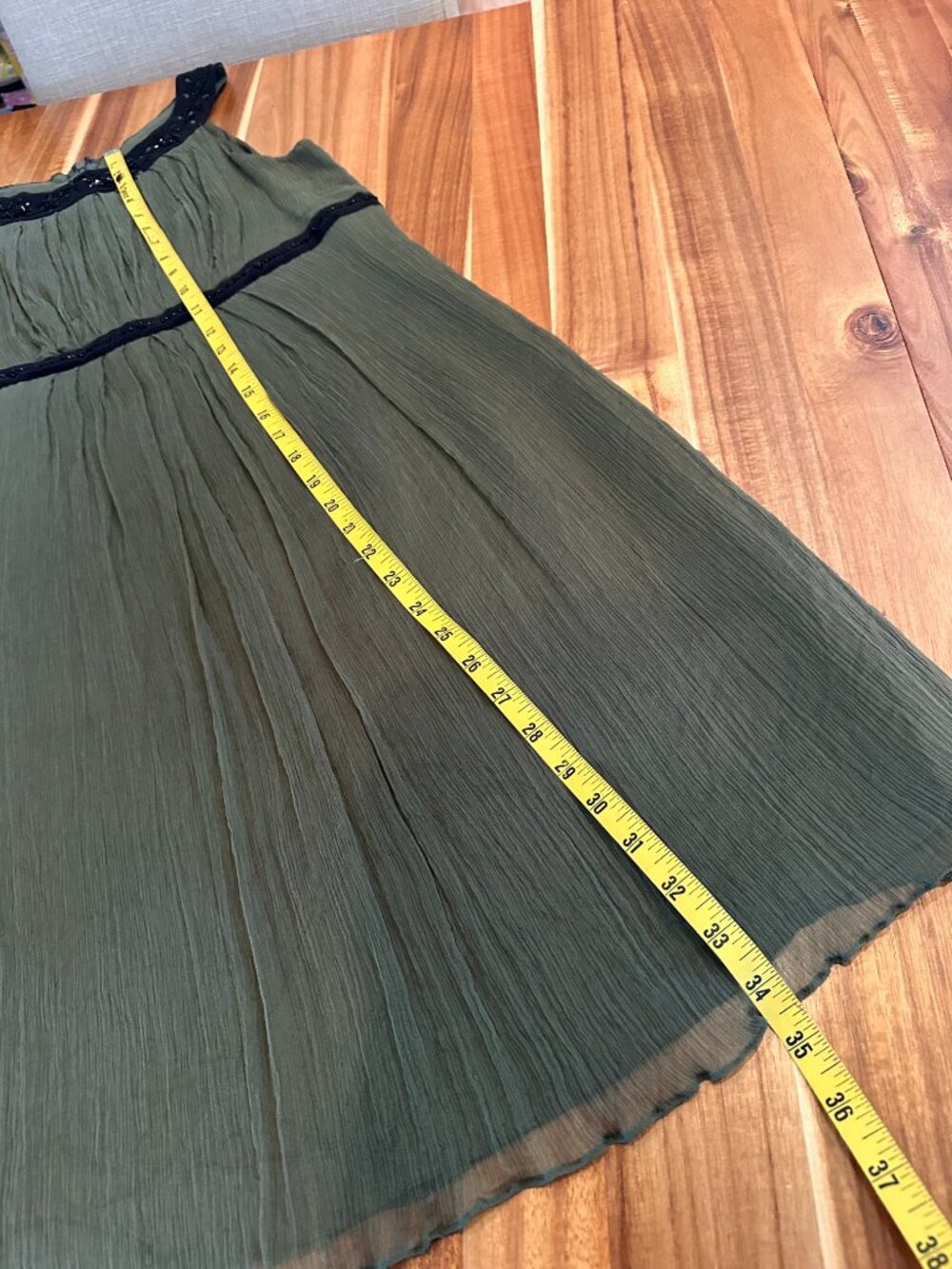 Muse Olive Green 100% Silk Dress | Size 10 | Beaded Neckline | Lined| B-1835 - Picture 13 of 13